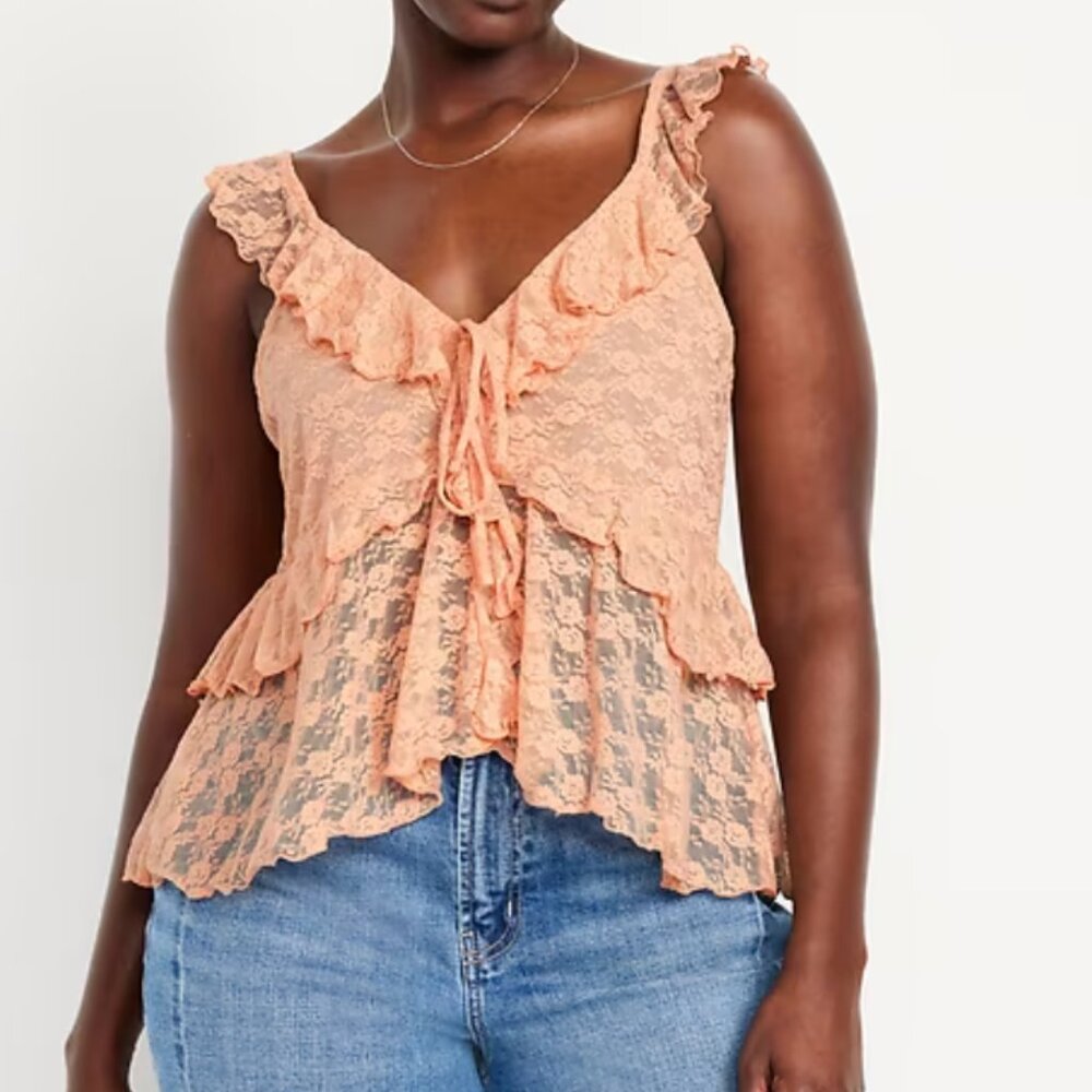 Old Navy Sleeveless Lace Ruffle Peplum Top Girly Feminine Coquette Cottagecore